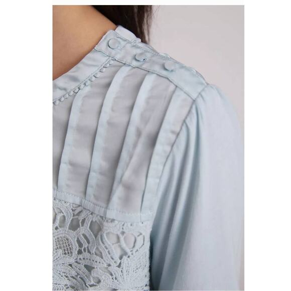 New Anthropologie TINY Long Sleeve Lace Top $120 X-SMALL Blue - Picture 2 of 5